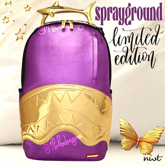 Sprayground Bags Purple Majesty Shark Golden Edition
